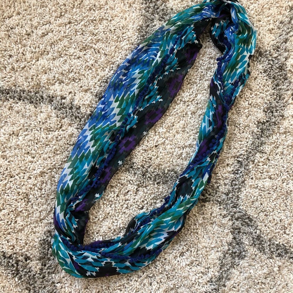 Aztec Blue Purple Aprt. 9 Patterned Infinity Scarf - Picture 2 of 3